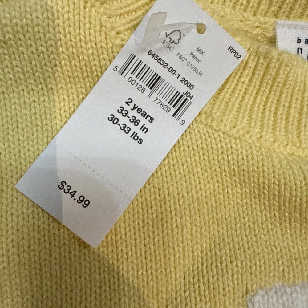babyGap NWT Toddler Girls Yellow Daisy Flower Intarsia Knit Sweater Size 2